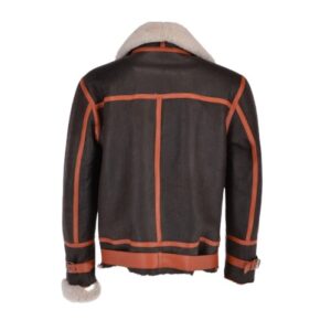 Men's Flying Cream Brown and Orange Sheepskin Bomber Jacket