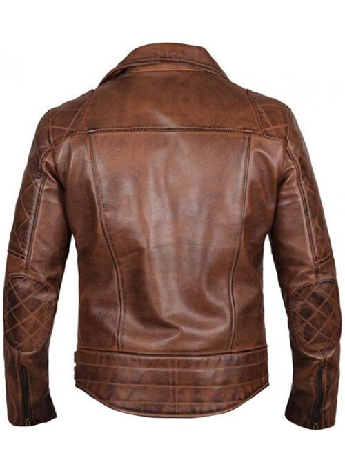 Men’s Vintage Distressed Quilted Motorcycle Brown Leather Jacket
