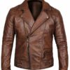 Men’s Vintage Distressed Quilted Motorcycle Brown Leather Jacket