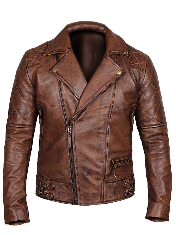Men’s Vintage Distressed Quilted Motorcycle Brown Leather Jacket