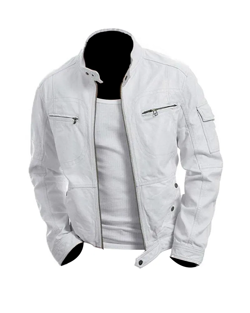 Men's White Cafe Racer Jacket