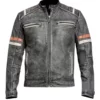 Retro Vintage Distressed Leather Cafe Racer Jacket