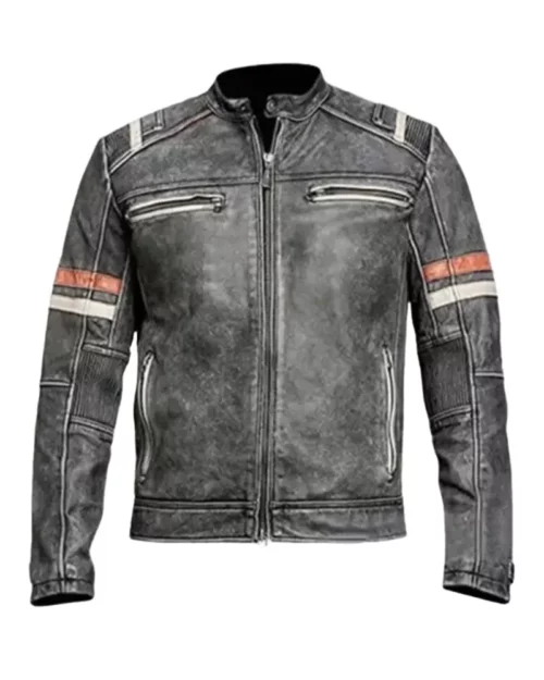 Retro Vintage Distressed Leather Cafe Racer Jacket