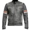 Retro Vintage Distressed Leather Cafe Racer Jacket