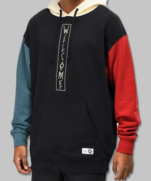 Welcome Black, Blue & Red Fleece Pullover Hoodie For Men's And Women's 