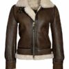 Women’s Aviator Shearling Collar Distressed Brown Leather Jacket