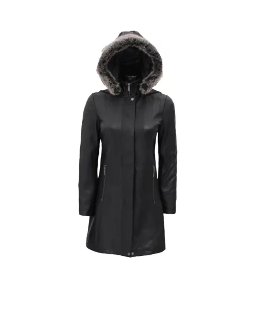 Womens Black Fur Hooded Coat