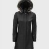 Womens Black Fur Hooded Leather Coat
