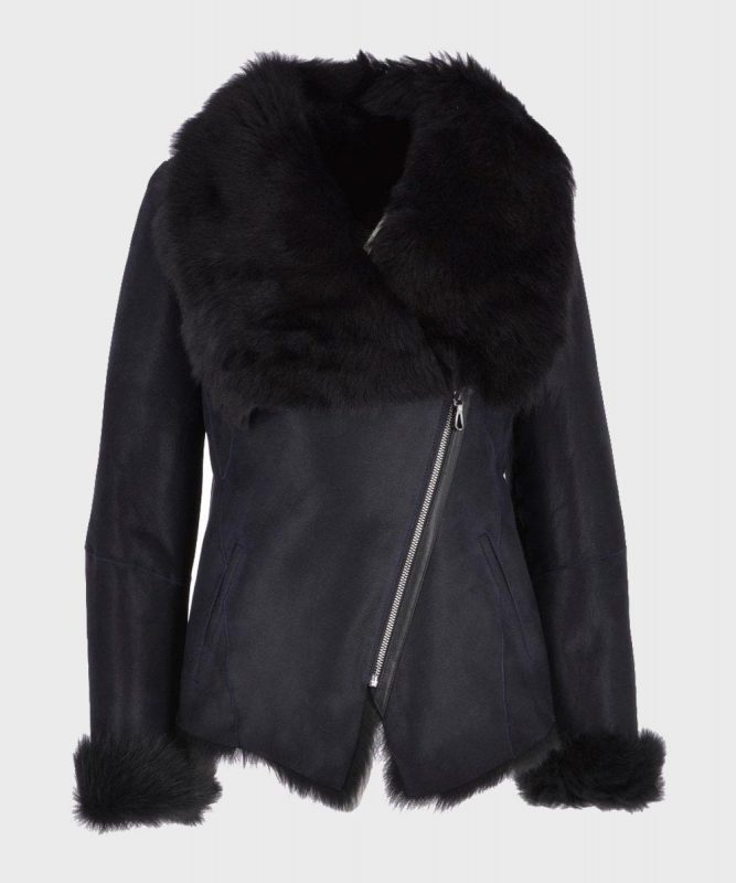 Womens Shearling Fur Black Sheepskin Leather Jacket