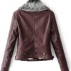 Women's Faux Fur Quilted Brown Moto Jacket (3)