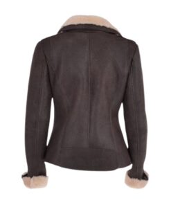 Women's Luxury Cream Brown Shearling Aviator Bomber Leather Jacket