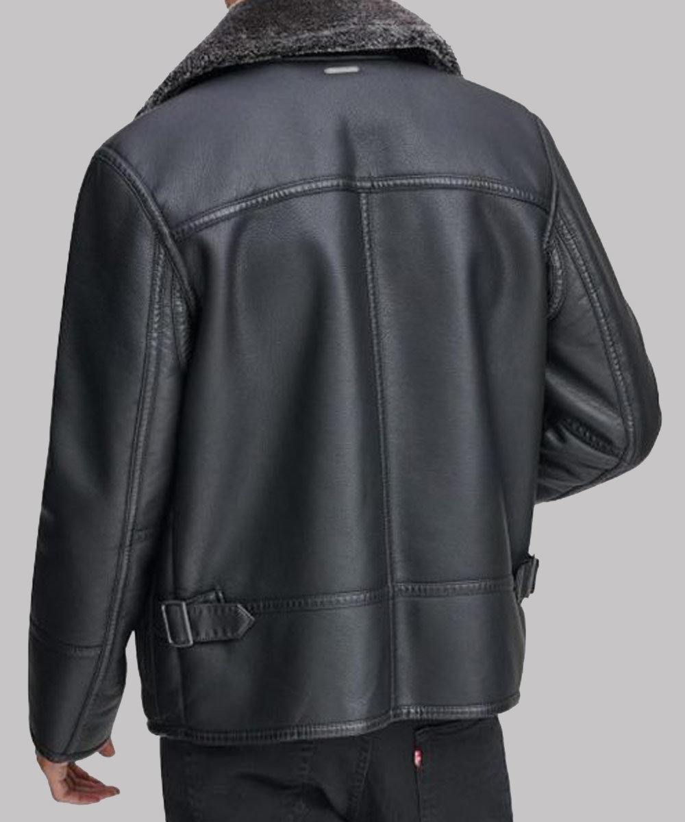 Men’s Black Leather Faux Shearling Jacket