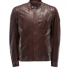 Mens Brown Cafe Racer Leather Jacket