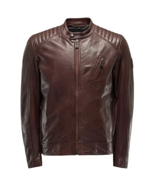 Mens Brown Cafe Racer Leather Jacket