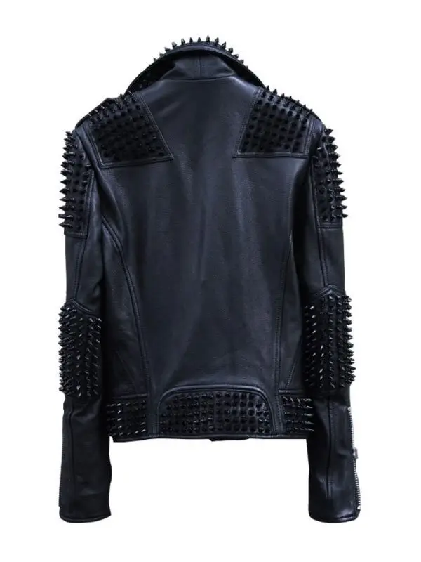 Mens Studded Metal Spiked Motorcycle Leather Jacket