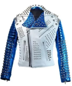 Men's Silver Studded White Motorcycle Jacket