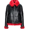 Women Red Faux Fur Aviator Jacket