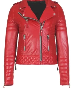 Womens Boda Style Quilted Red Biker Leather Jacket