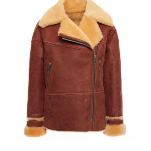Womens Distressed Brown Shearling Jacket