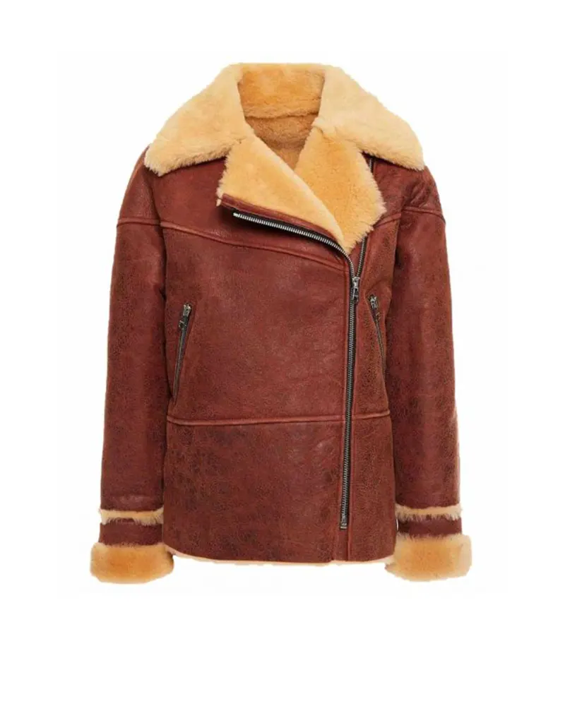 Womens Distressed Brown Shearling Jacket
