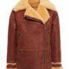 Womens Winter Classic Brown Distressed Leather Shearling Jacket