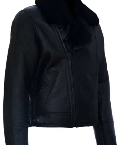 Men’s Aviator Black Leather Shearling Jacket