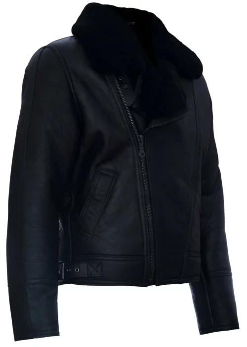 Men’s Aviator Black Leather Shearling Jacket
