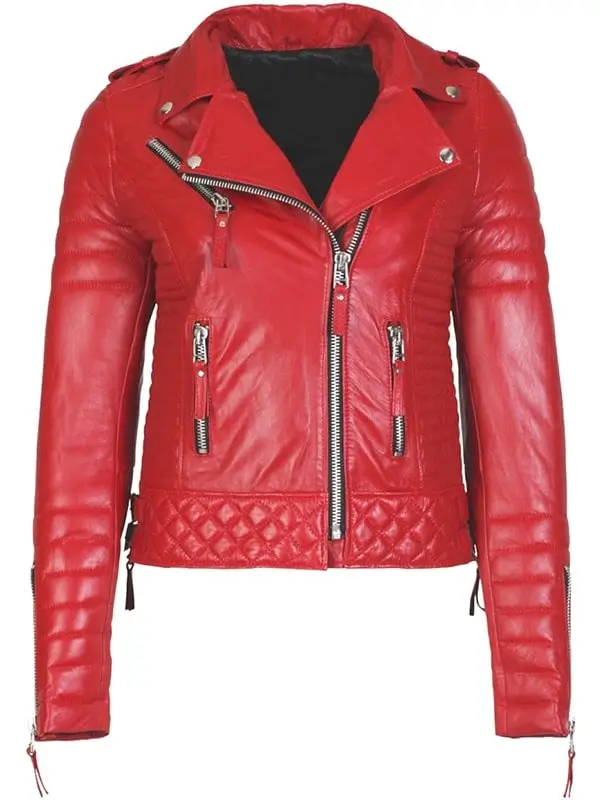 Womens Boda Style Quilted Red Leather Jacket