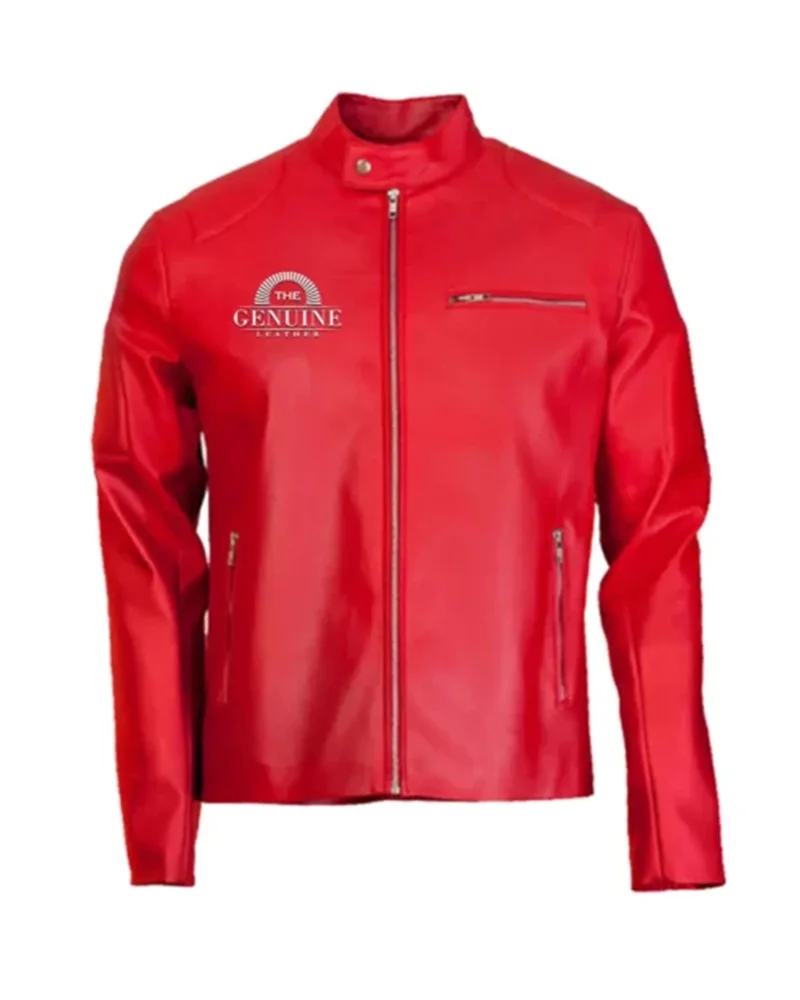 Elegant Red Biker Leather Jacket