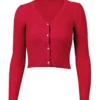 Womens Red Cropped Cardigan