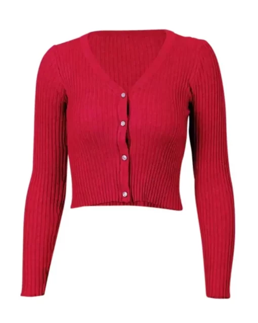Womens Red Cropped Cardigan