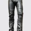 Men Dark Grey Quilted Leather Pants