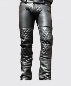 Men Dark Grey Quilted Leather Pants
