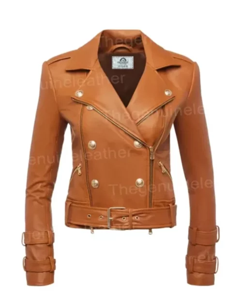 Womens Billie Belted Leather Jacket