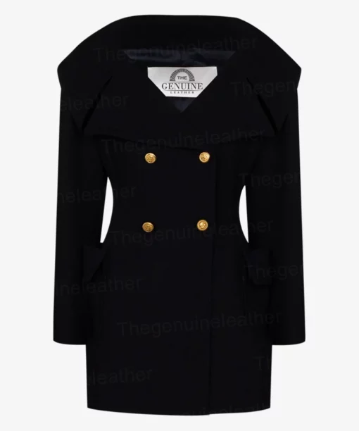 Women's Causal Double-Breasted Navy Blue Wool Coat