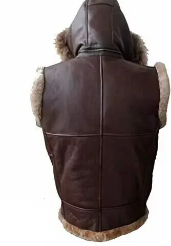 Men’s Aviator RAF B3 Leather Hooded Fur Vest