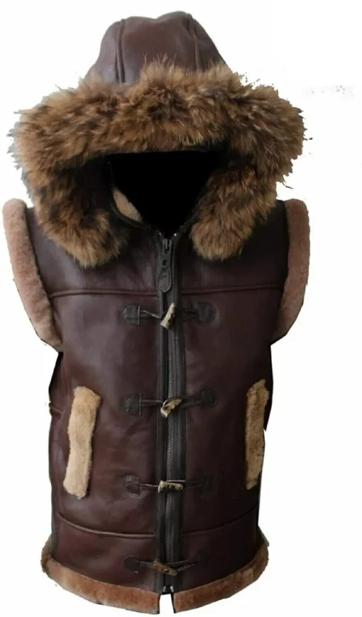 Men’s Aviator RAF B3 Leather Hooded Fur Vest