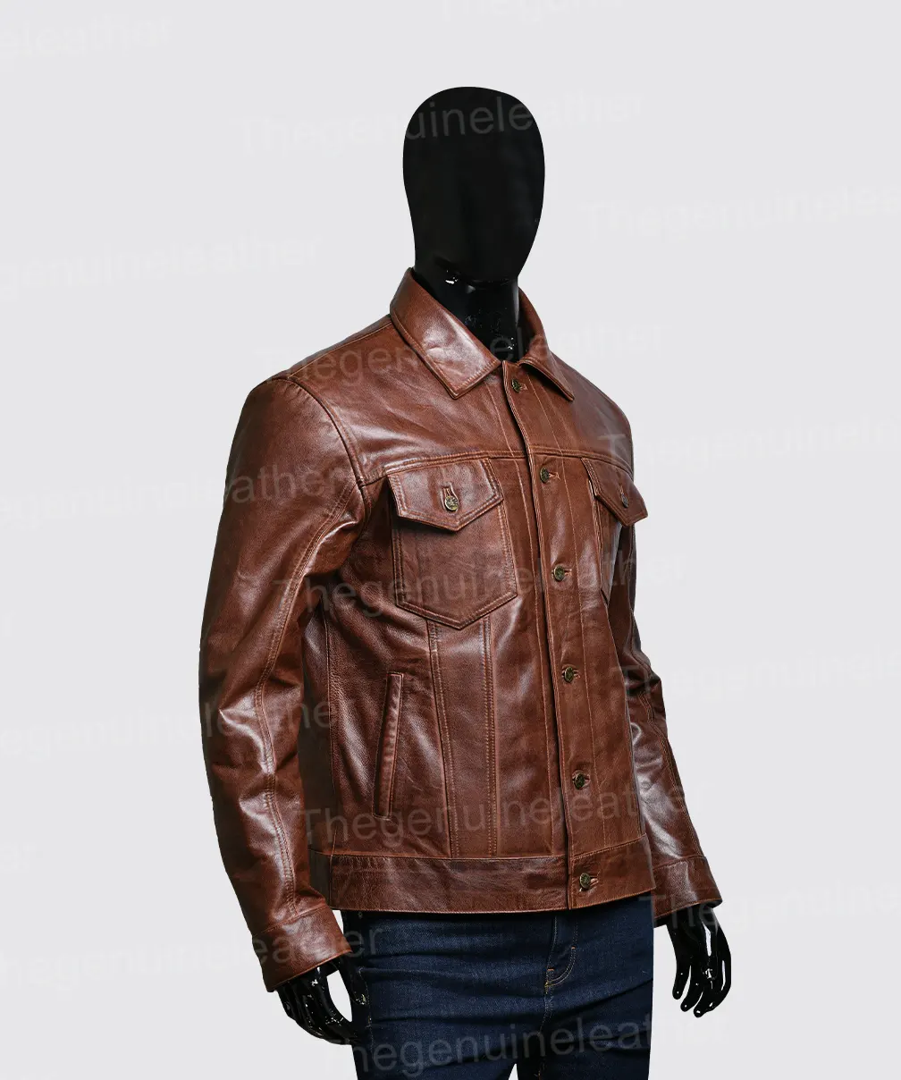 Men's New York Brown Leather Motorcycle Jacket - Films Jackets