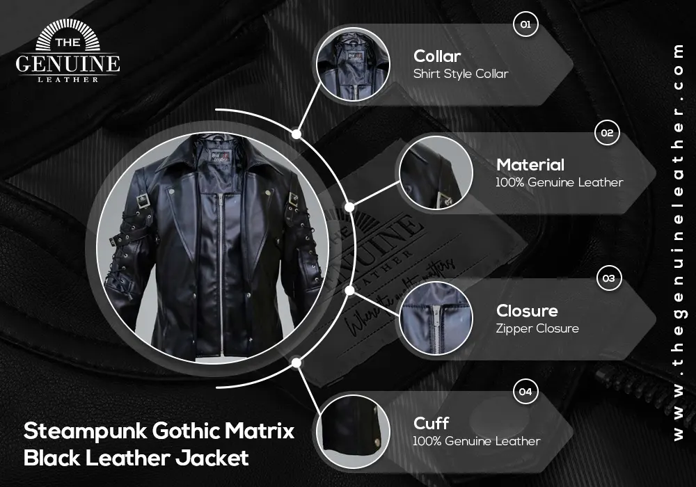 Steampunk Gothic Matrix Black Leather Jacket