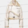 White Shearling Leather Aviator Jacket
