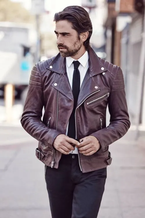 Marron Leather Biker Jacket