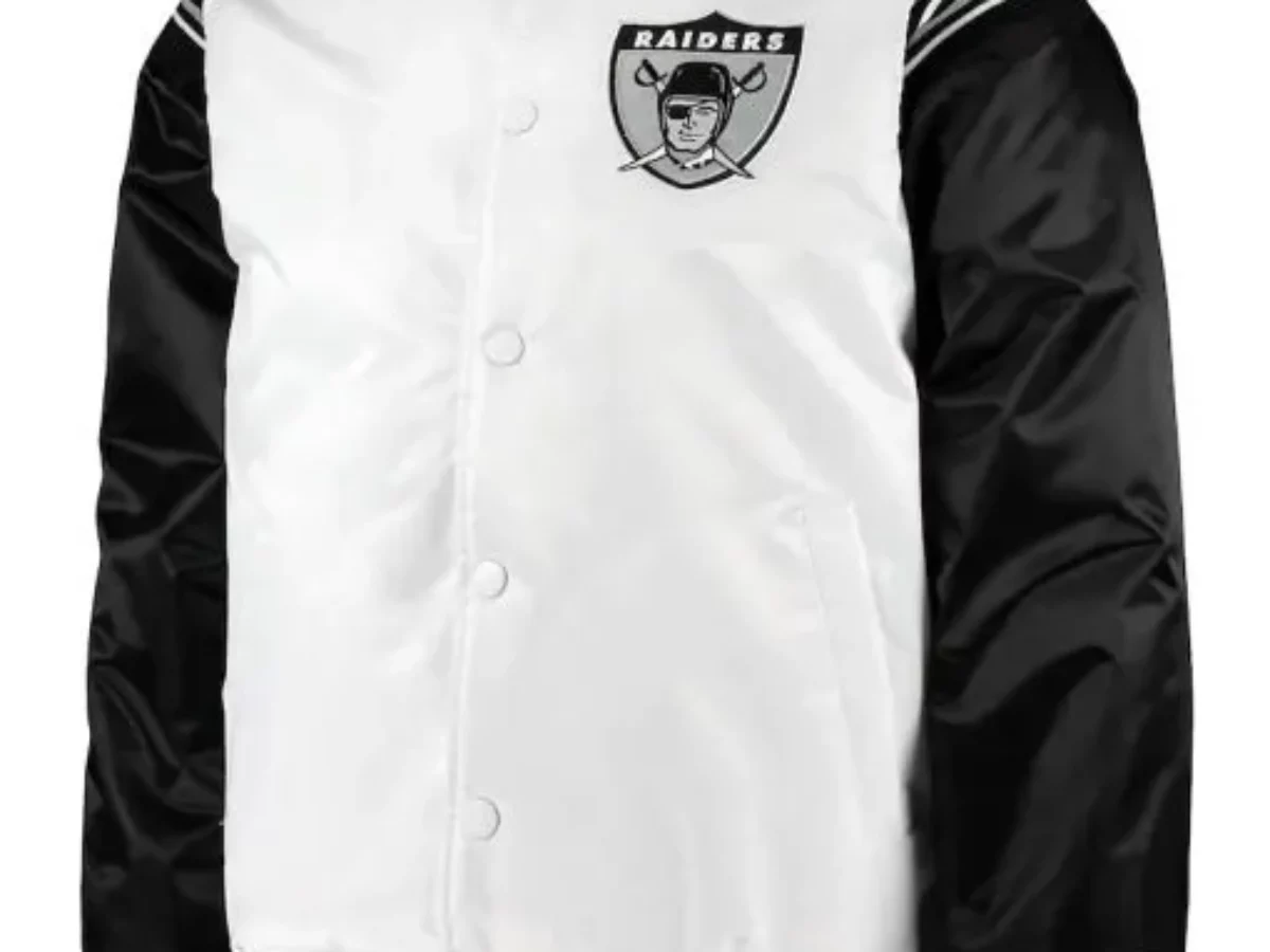 Men's Starter White/Black Las Vegas Raiders Historic Logo Renegade Satin  Varsity Full-Snap Jacket