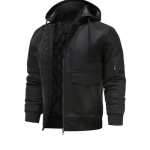 Men’s Black Bomber Hooded Jacket