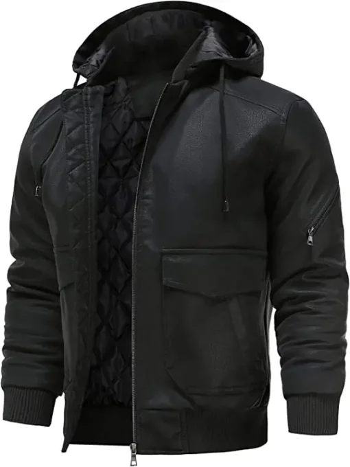 Men's Black Bomber Hooded Jacket