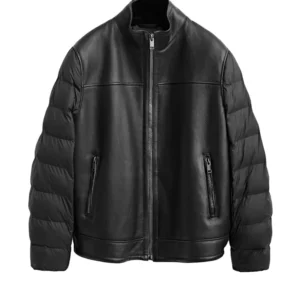 Mens Black Motorcycle Puffer Jacket