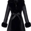 Women Black Leather Fur-lined Jacket