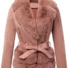 Women Pink Suede Leather Jacket