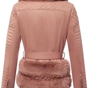 Women Pink Suede Leather Jacket