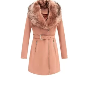 Women’s Pink Suede Leather Pea Coat