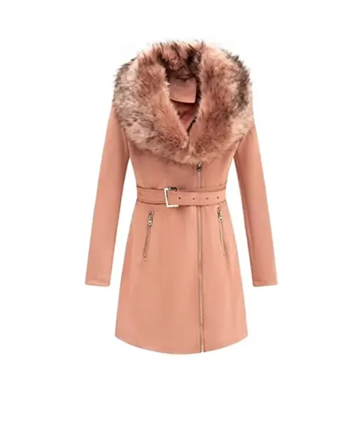 Women’s Pink Suede Leather Pea Coat